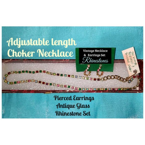 Old Fashioned Vintage Rhinestone Choker Set - Picture 3 of 16